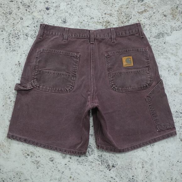 RARE Vintage Carhartt B24 BRG Burgundy Faded Purple Carpenter Shorts 32x7 - Picture 1 of 13